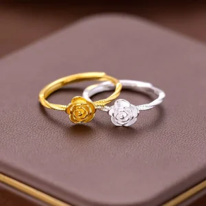 Romantic 18K Gold Plated S925 Silver Rose Ring 925 Sterling Silver Floral Ring