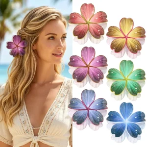Romantic 8cm Heart Petal Plumeria Hair Claw Clip UV Printed Resin Frangipani Resort Accessory Shatterproof Glossy Clip for PRO