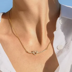 Romantic Exquisite Personal Style Rhinestone Twisted Heart Necklace Fashion Jewelry for Valentine’s Day and Birthday Gifts