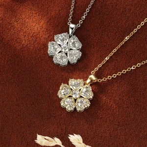 Romantic Five Heart Patchwork Flower Moissanite 14k Gold Plated style Pendant Necklace Women Sweet Fashion Jewelry with CRA