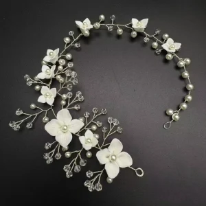 Romantic Handmade Clay Flower Women Hair Vine Crystal Imitation Pearl Hair Accessories