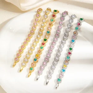 Romantic Heart Zircon Bracelet Women Fashion Jewelry Heart Cubic Zirconia Tennis Bracelet Sparkling Crystal Bracelets