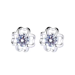 Romantic Minimalist Flower Shape Big Main Stone Zircon 925 Sterling Silver Fine Stud Earrings For Women