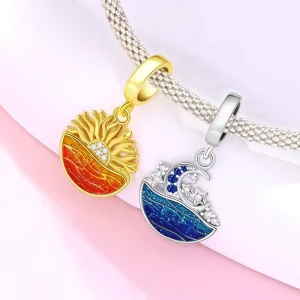 Romantic Sea Sunrise Moon Bead Fashion Pendants Charms Silver Plated Copper Alloy Bracelet Accessories for Women Zircon Main