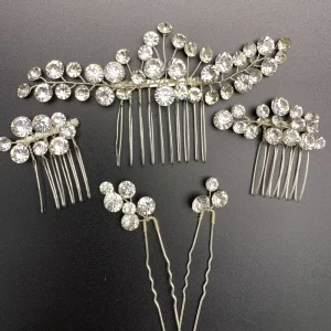Romantic Silver Plating and Enamel Rhinestone Combs Bridal Hair Pins Wedding Hair Accessory Set