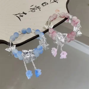 Romantic Style Beaded Bracelet Fashion Jewelry Bracelet Charms Women Butterfly Crystal Bead Bracelet
