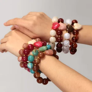 Romantic Valentine’s Day Jewelry Bracelet Female Colorful 16mm Round Beads Marble Heart Charm Acrylic Elastic Bracelet Gift