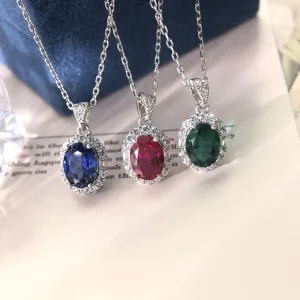 Roomy Lab Grown Gemstone Fashion Jewelry 925 Silver Necklace Ruby Blue Sapphire Zambian Emerald Necklace