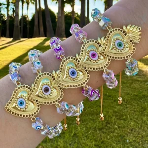 Rope Adjusted Classic Party Bracelet Heart Charm Resin Eye Rice Beads Glass Beads Daily Wear Women