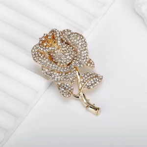 Rose Brooch Women’s Fashion Clothing Pin Alloy Water Diamond Flower Chest Flower Wedding Clothing Decoration
