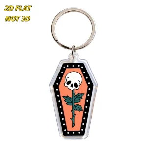 Rose Coffin Acrylic Keychain Gothic Orange Black Design Clear Double Sided Charm Alternative Fashion Accessory