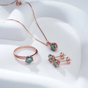 Rose Gold 4CT S925 Sterling Silver GRA Certified Brilliant Cut Moissanite Necklace Set for Women