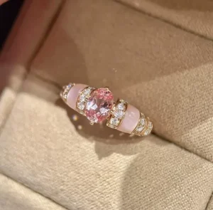 Rose Gold Lab Grown Pink Diamond Oval Shell Luxury Fashion Index Finger Ring for Women