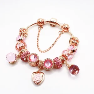 Rose Gold Plated Alloy Beaded Bracelet Micro Set Zircon Charm Strand Niche Design Jewelry for Women