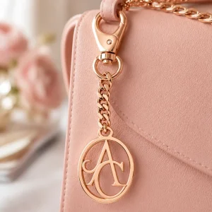 Rose Gold Plated Custom Metal Logo Pendant Charm with Curb Chain and Lobster Clasp for Bag Purse
