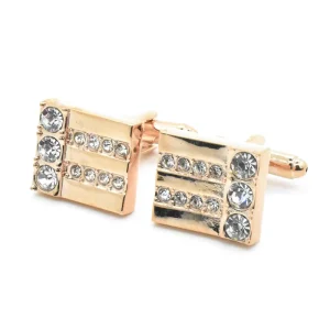 Rose Gold White Diamond Crystal Rhinestone Tie Clip Trendy Fashionable Cufflinks for Men’s Business or Wedding Suit