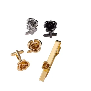 Rose Shape Elegant Cufflinks Tie Clips Custom Mens Suit Shirt Fashion Accessory Wedding Tuxedo Trendy Jewelry Gift Set