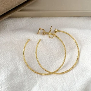 Rotatable Huggie Clip on Earring Mosquito Coil Ear Clips 18k Gold Plated Big Hoop Earrings for Women Non Pierced Ears