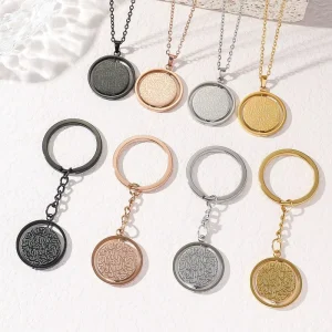 Rotating Ayatul Kursi Religious Arabic Islam Muslim Pvd 316 Stainless Steel Fashion Jewelry Pendant Keychain Eid