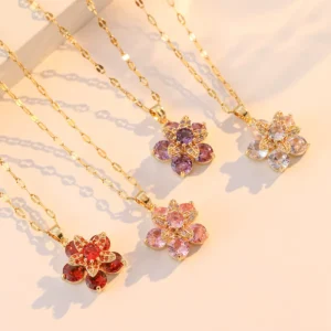 Rotating Flower Colored Zircon Micro Inlaid with European and American Style Fashionable and Trendy Collarbone Chain