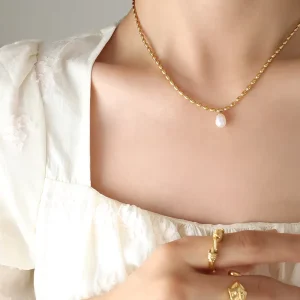 Round Bead Choker Pendent Elegant Freshwater Pearl Pendant Necklace Waterproof Sweatproof Fashion Jewelry for Women