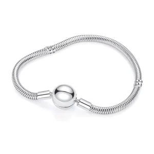 Round Buckle Soft Chain Bangle 925 Sterling Silver Snake Bone Bracelet for Charm Pendant Beads DIY Jewelry