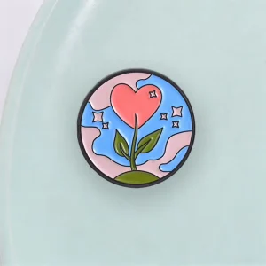 Round Floral Heart Enamel Pin Casual Daily Jacket Bag Decor Brooch Badge