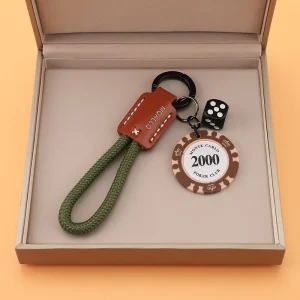 Round Good Luck Woven Car Keychain Poker Chip Plastic Keychain