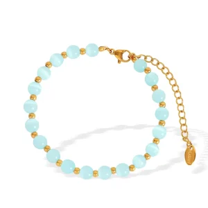 Round Natural Stone Stainless Steel Bracelet DIY Handmade Beaded Jewelry Fashion Jewelry Bracelet Necklace Set