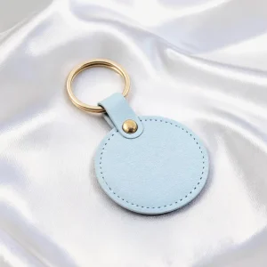 Round PU Leather Keychain Blue Circular Keyring Fashion Jewelry Accessory for Bags Factory Sale Price