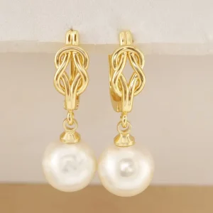 Round Pearl Pendant Earrings Women’s 18K Gold Plated Earring