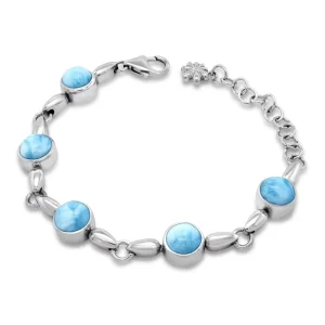 Round Shape Larimar Jewelry Fashion 925 Sterling Silver Natural Blue Larimar Bracelet