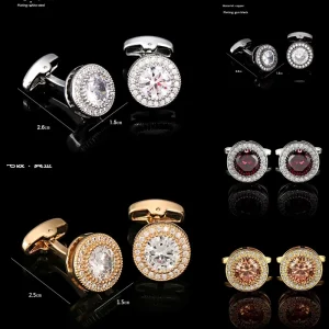 Round White Crystal Cufflinks with Elegant European Style and High quality Zirconia Head