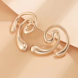 Round geometric irregular shape metal 18k gold plated drop earrings for women