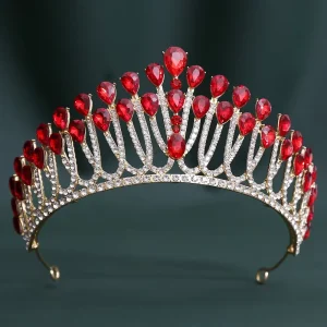 Royal Red Rhinestone Wedding Bridal Crown Alloy Queen Pageant Crown Tiara