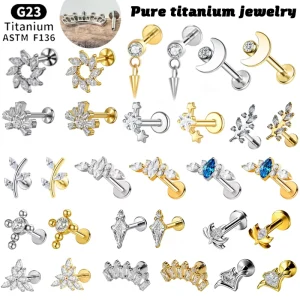 Rui Qian ASTM F136 Pure Titanium Piercing Jewelry Women’s Inner Thread Earrings G23 Anti Allergy Fashionable Stud Earrings