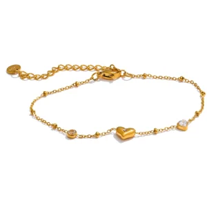 Rust Proof Charm Wrist Chain Jewelry Accessories Women Fashion Stainless Steel Heart Love Chain Bracelet Bangle