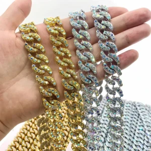 S Shape AB Rhinestone Linked Chain Double Moon Link Trim Banding for Hip Hop Jewelry and Fashion Shoe Decorations