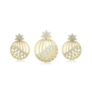 S00127262 Jewelry Flower Set with Diamond Center Set with Diamond Starlight 14K Gold Pendant Earrings 2 Piece Set