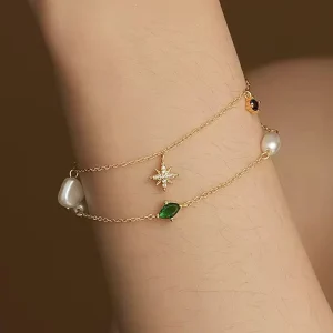 S925 Pearl Green Black Zircon Eight pointed Star Charms Pendants Bracelets for Women