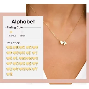 S925 Pure Silver Heart shaped 26 letter Necklace Simple and Fashionable with an European Style Around the Collarbone