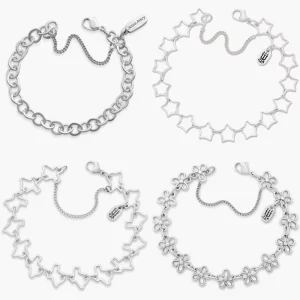 S925 Silver Chain Bracelet Anklet Set for Women Chunky Cable Star Daisy Link Foot Chain Y2K Boho Summer Jewelry Gift