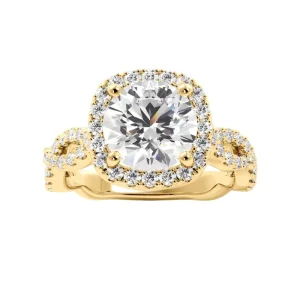S925 Silver Gold Tone Round Moissanite Wedding Ring With Cushion Halo and Infinity Twist Band
