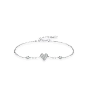 S925 Silver Heart Shaped Diamond Studded Bracelet Minimalist Luxury Fashion Women Jewelry