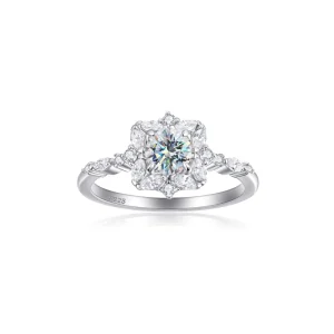 S925 Silver Rhodium Plated Prong Set Women’s Wedding Proposal Moissanite Ring Simple Fashion Round Geometry Design
