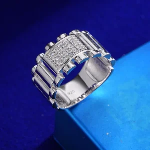 S925 Silver Rhodium Plating Watch Band Ring Moissanite Stone Gold Plated Jewelry Band Ring