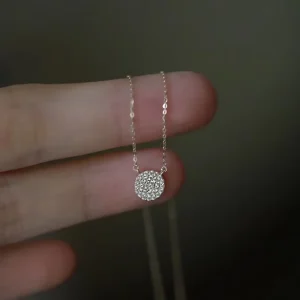 S925 Silver Sparkling Charm Necklace Sterling Silver Round CZ Pendant Necklace