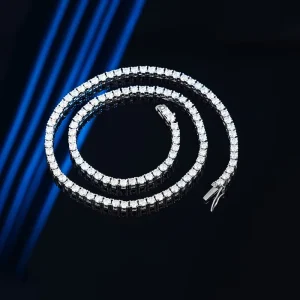 S925 Sterling Silver 3mm 0.1 Carat Four-Claw VVS Prong Moissanite Chain Choker Tennis Necklace for Women