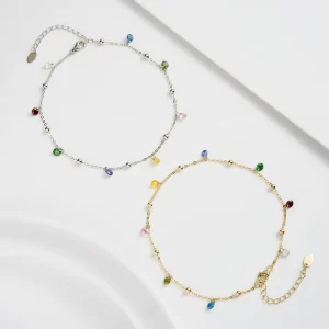 S925 Sterling Silver Anklet Carefully Selected Factory Colorful Zircon Pendant European American Fashion Chain