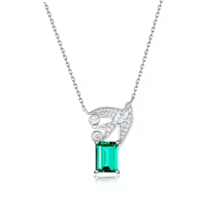 S925 Sterling Silver Bird Cultured Emerald Necklace Womens Versatile Elegant Chain